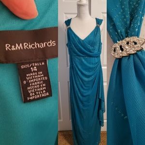 R&M Richards sleeveless sequined green gown